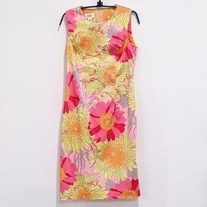 Talbots Pink and Chartreuse Floral Spring Summer Sheath Dress Size 6